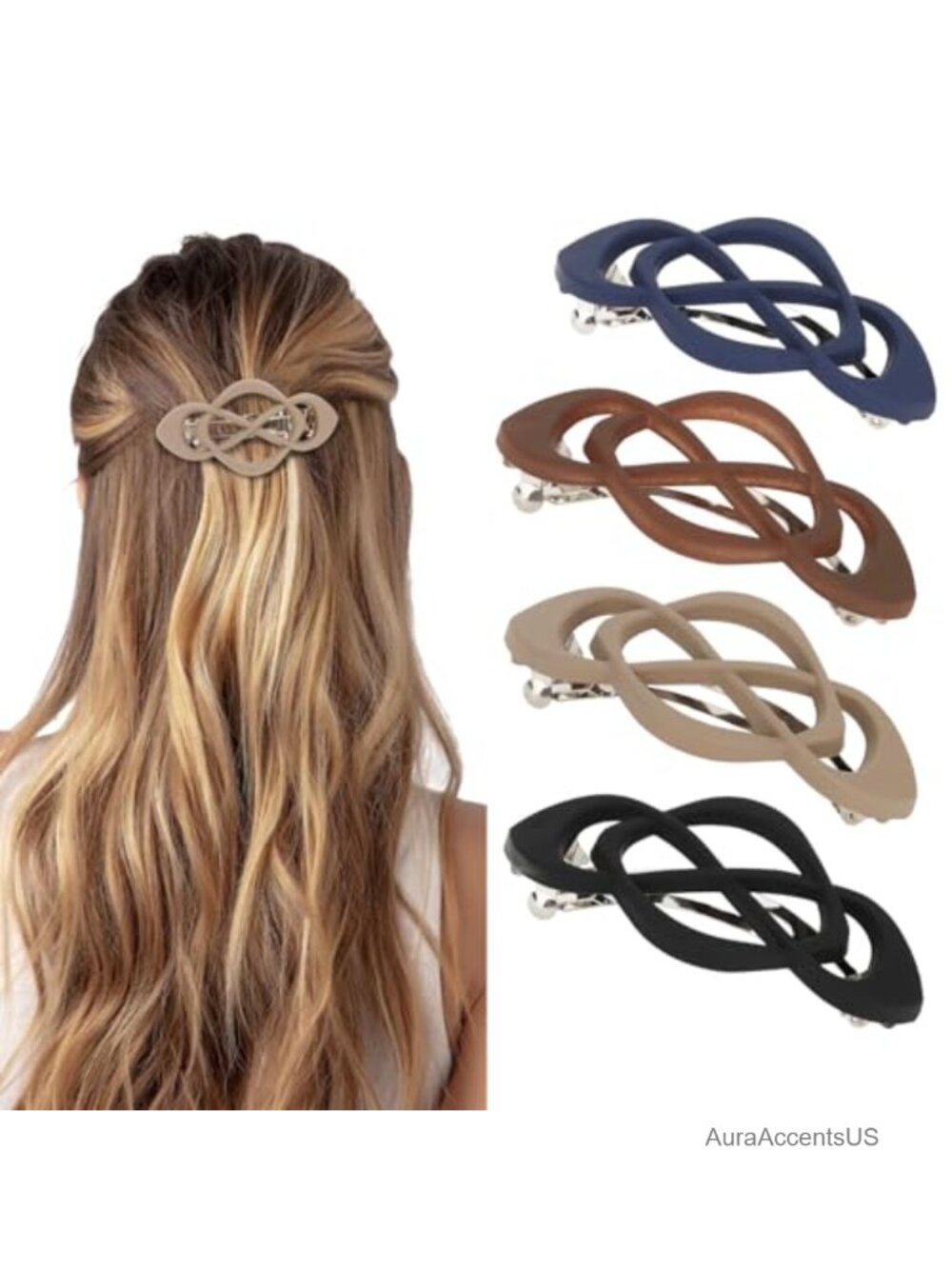 Vintage French Claw Clips 4 Pack Hair Barrettes for Women Plastic Metal Spring